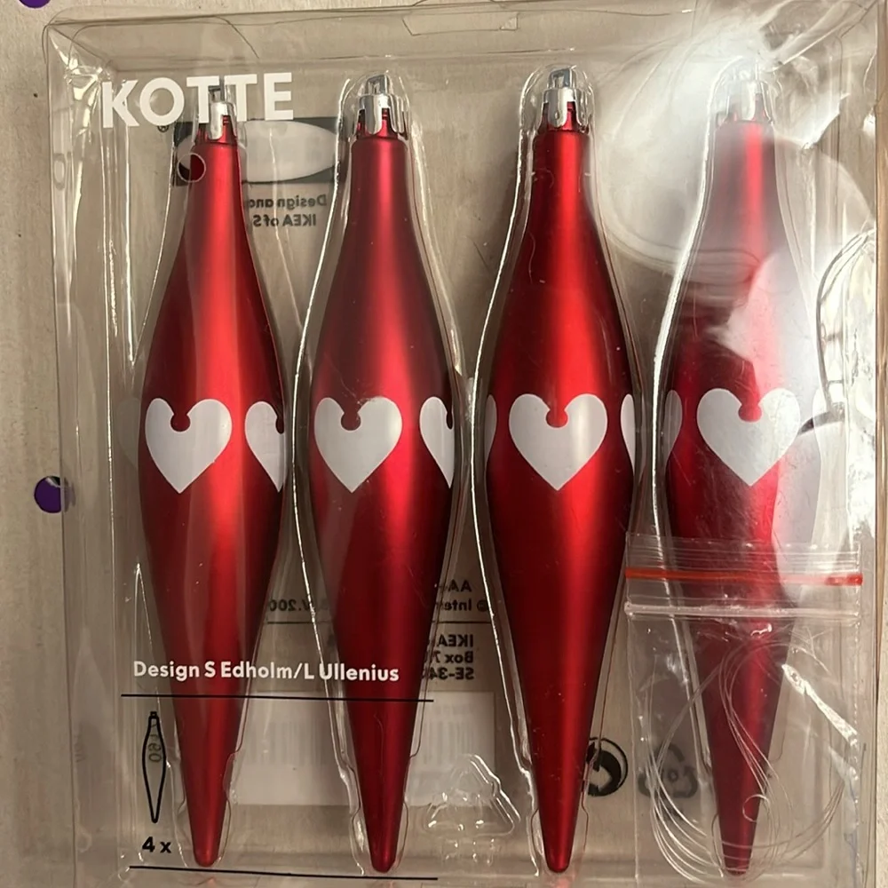 NIP IKEA Christmas/Valentines ornaments. Pack of 4.